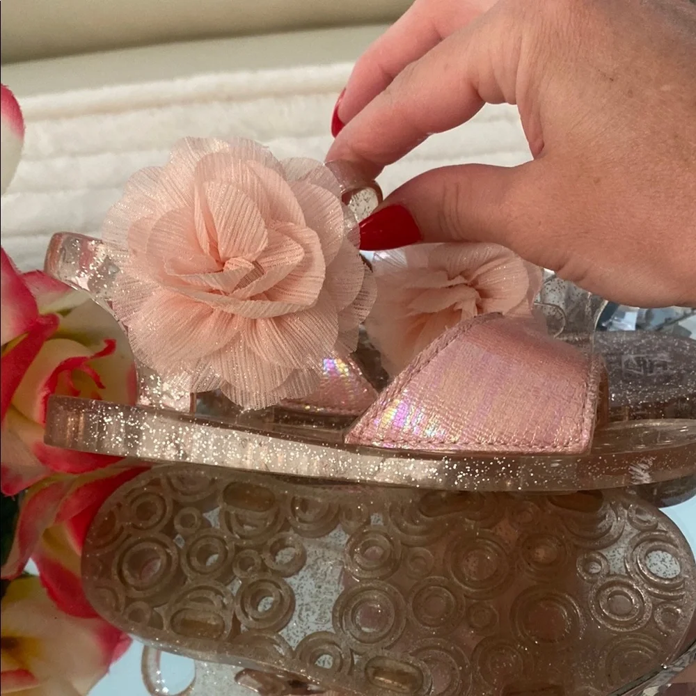 Glittery Jellies Pink Flower Sandals
